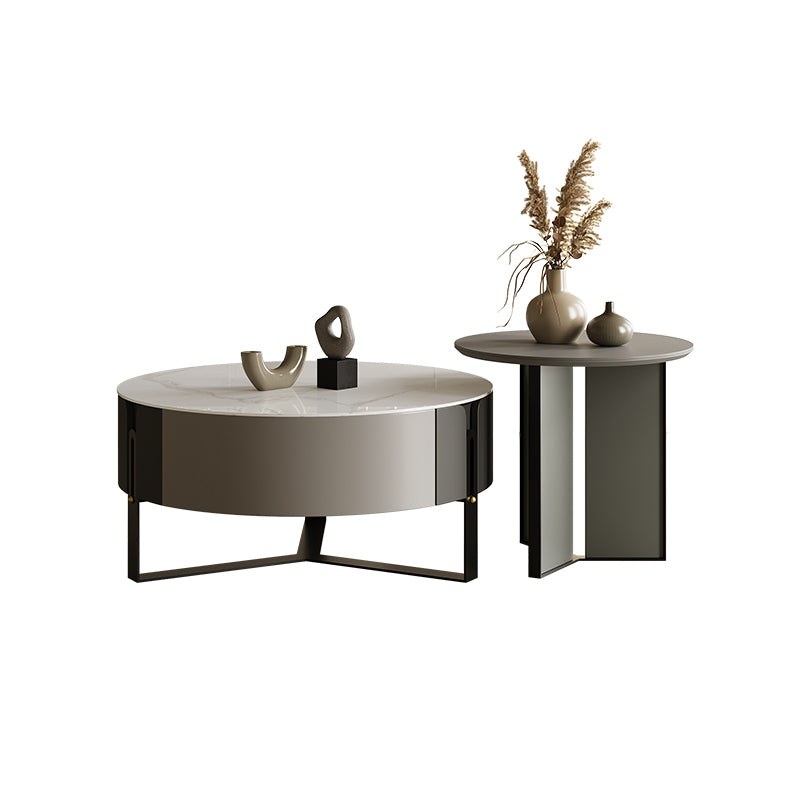 Contemporary Cocktail Table Round Stone Coffee Cocktail Table