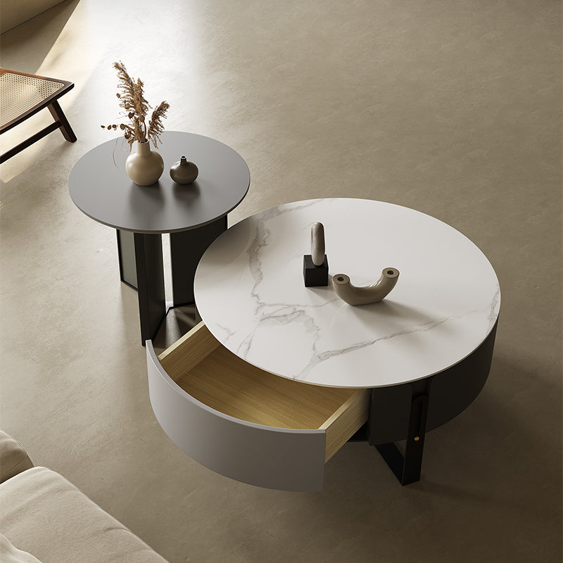 Contemporary Cocktail Table Round Stone Coffee Cocktail Table