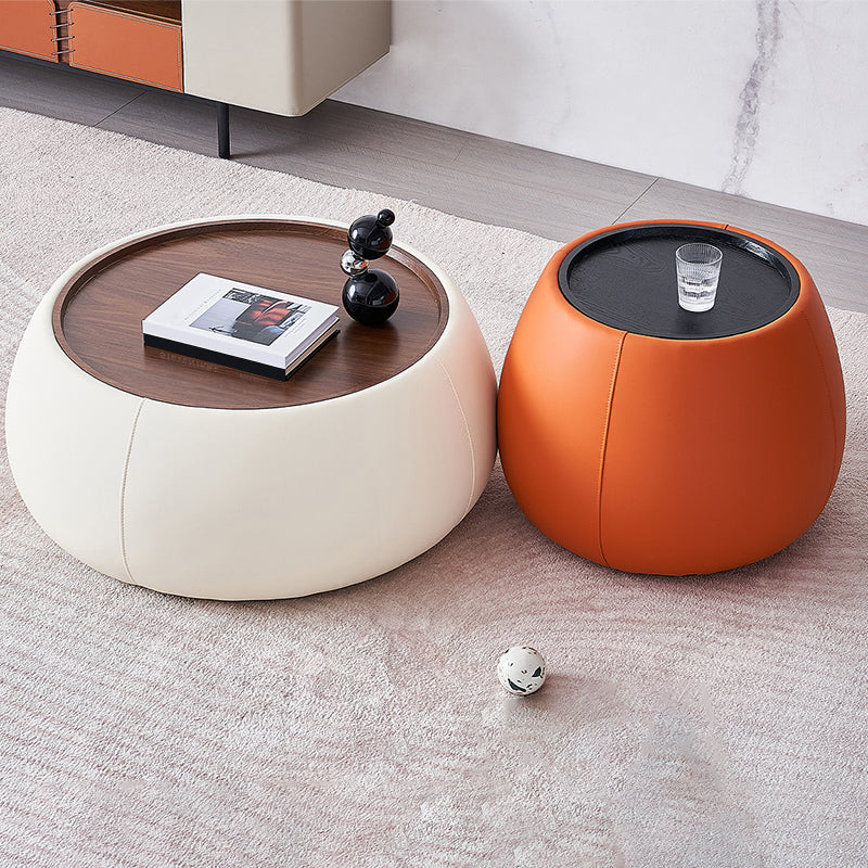 Tray Top Coffee Cocktail Table Wood Drum Coffee or End Table with Trunk Storage