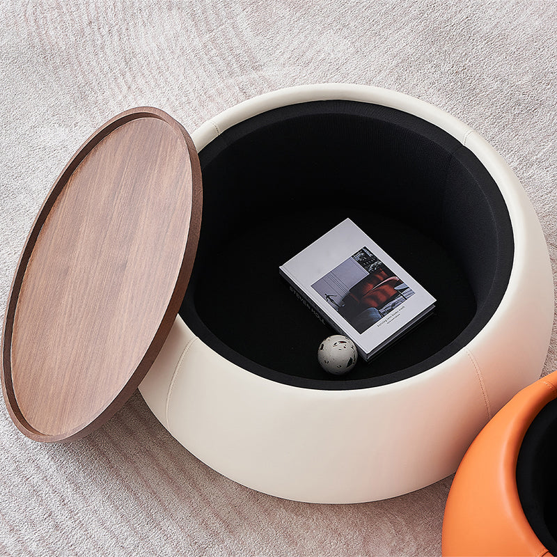 Tray Top Coffee Cocktail Table Wood Drum Coffee or End Table with Trunk Storage