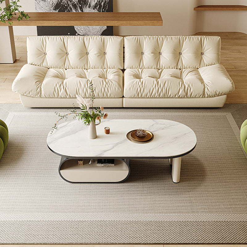 15"H Glam Cocktail Table Storage Oval Stone Coffee Cocktail Table