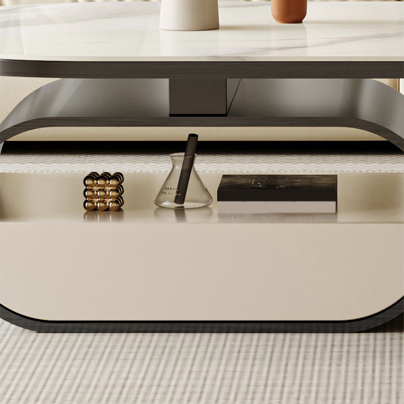 15"H Glam Cocktail Table Storage Oval Stone Coffee Cocktail Table