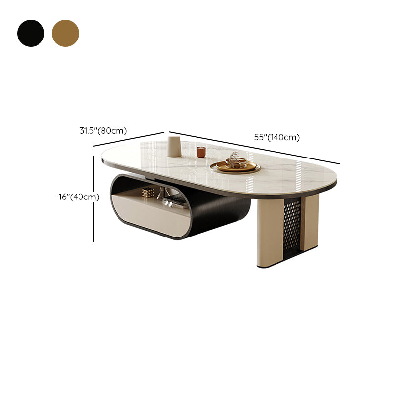 15"H Glam Cocktail Table Storage Oval Stone Coffee Cocktail Table