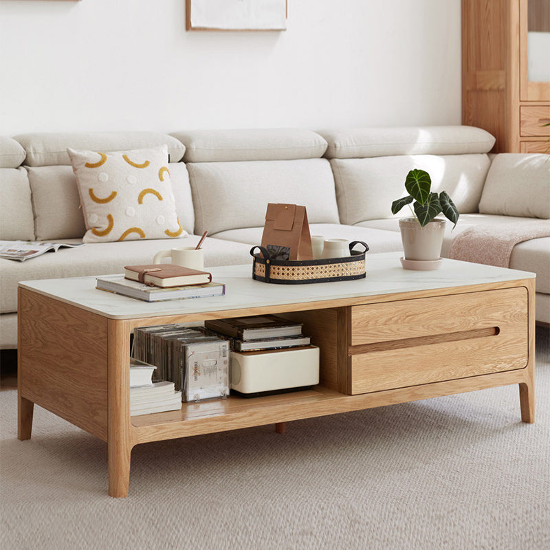 17"H Contemporary Cocktail Table Stone Rectangle Coffee Table