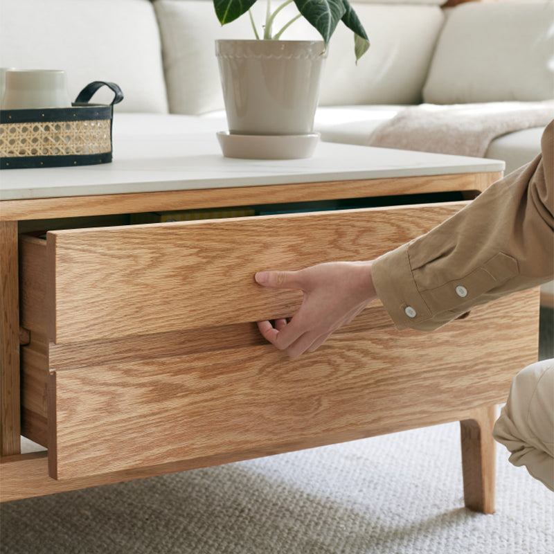 17"H Contemporary Cocktail Table Stone Rectangle Coffee Table