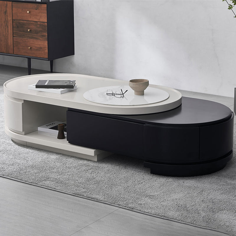 Wood Coffee Cocktail Table Abstract Coffee or End Table with 4 Storage Drawers