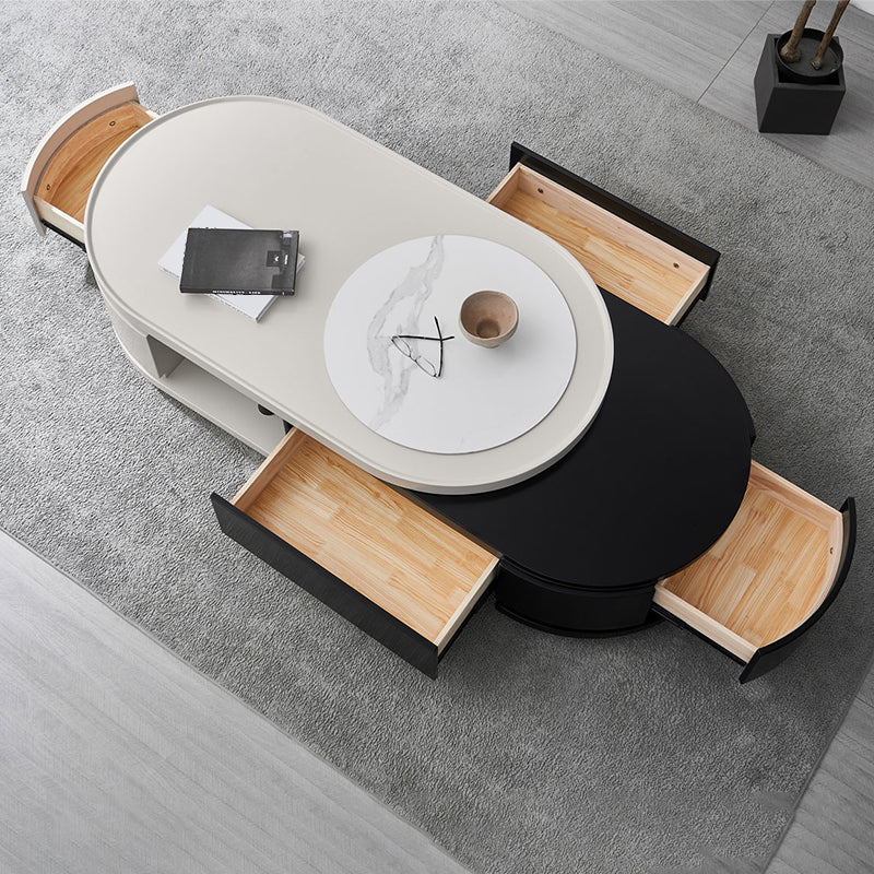 Wood Coffee Cocktail Table Abstract Coffee or End Table with 4 Storage Drawers