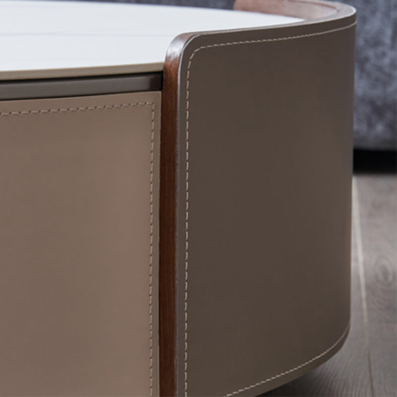 Slate Coffee Cocktail Table Drum Coffee or End Table with 2 Storage Drawers