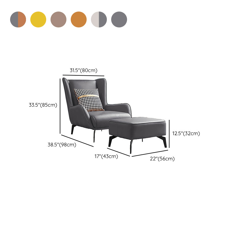 Fixed Back Lounge Chair Leather Side Chair with Black Metal Legs