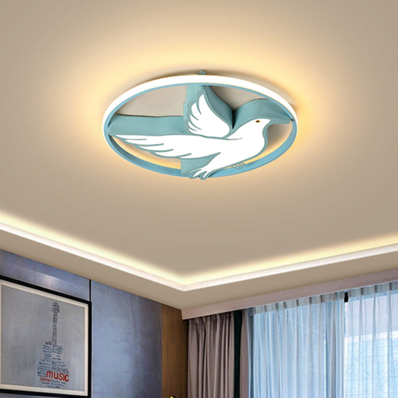 Blauwe Dove Plafond Flush Licht Macaron Acryl LED Flushmount Verlichting met Glow Ring Guard in Warm/Wit Licht