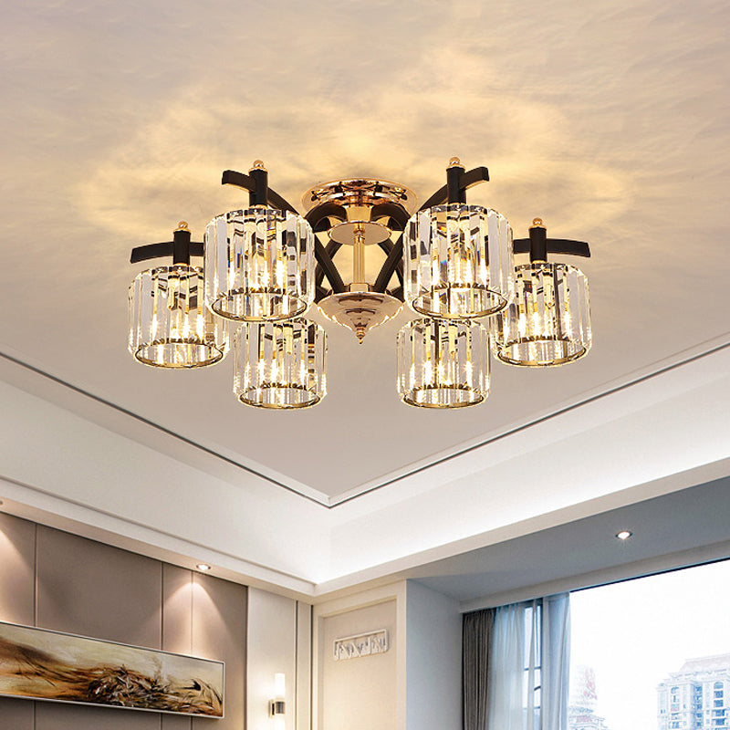 3/6 teste a blocco cristallino semifulco leggero moderno moderno lampada da letto per camera da letto in cilindro nero