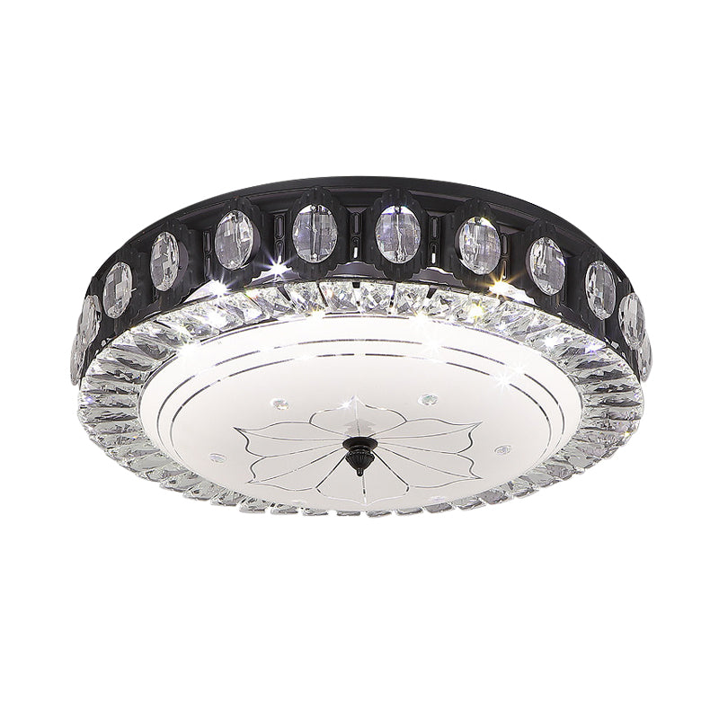 Black Drum Flush Mount Lighting Modernist Metal LED Bedroom Flush Lamp with Crystal Accent