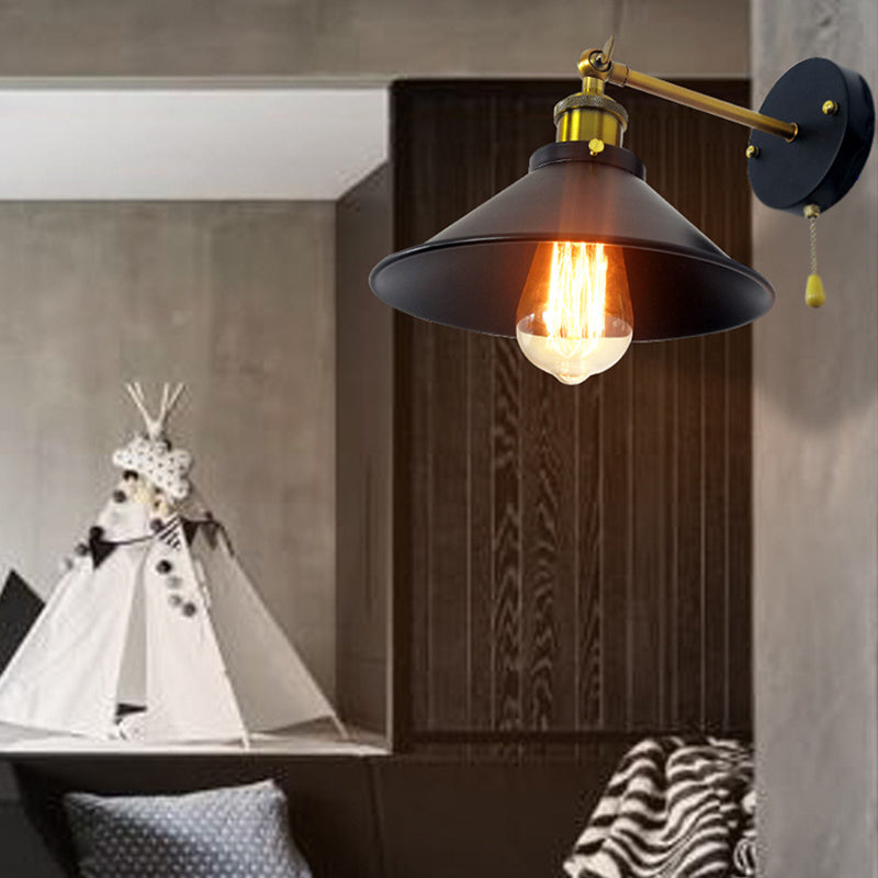 Black Modern Wall Sconce Cone Shape Vanity Lamp with Metal Shade for Bathroom