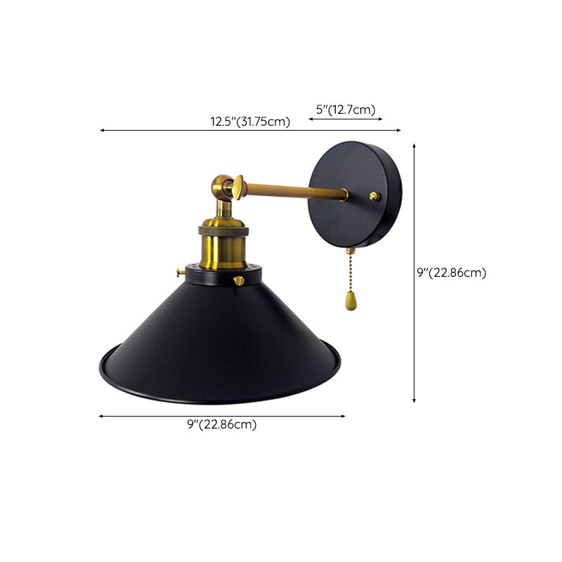 Black Modern Wall Sconce Cone Shape Vanity Lamp with Metal Shade for Bathroom