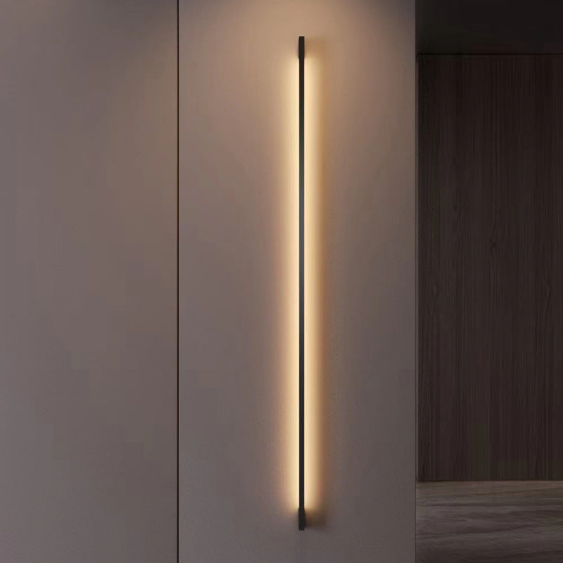 Modern Line Shape Wall Mounted Light 1 Light Metal Flush Mount Wall Sconce in Black Finish