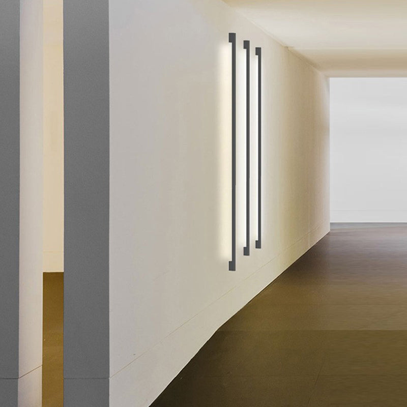 Modern Line Shape Wall Mounted Light 1 Light Metal Flush Mount Wall Sconce in Black Finish