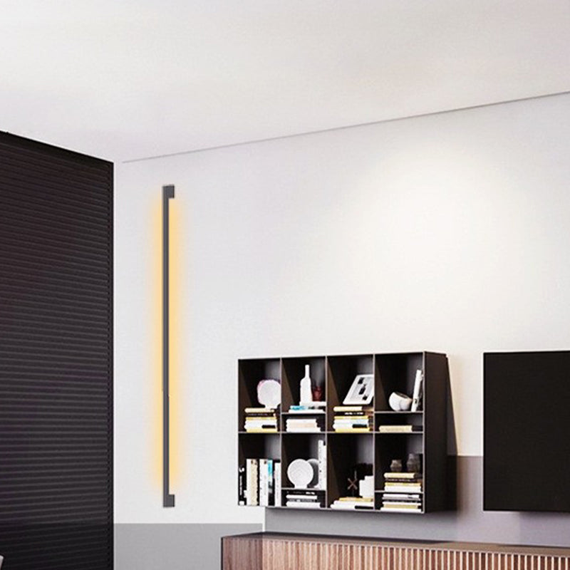 Modern Line Shape Wall Mounted Light 1 Light Metal Flush Mount Wall Sconce in Black Finish