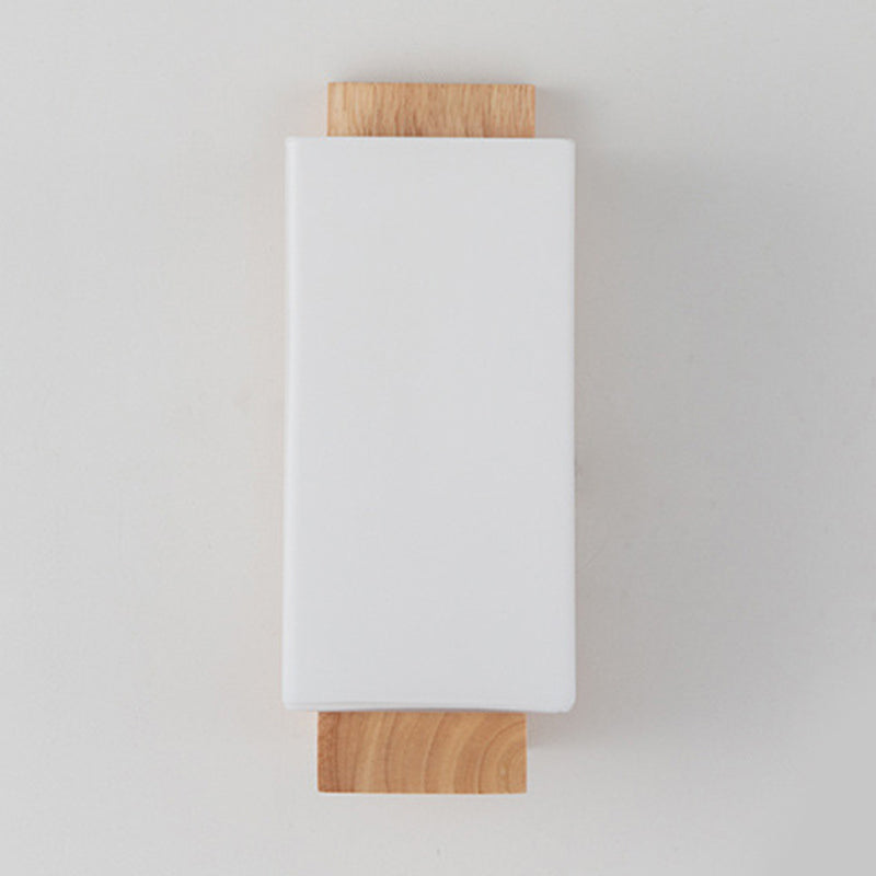 Modern Wood Wall Sconce Rectangle Shape Vanity Lamp with Glass Shade for Bathroom
