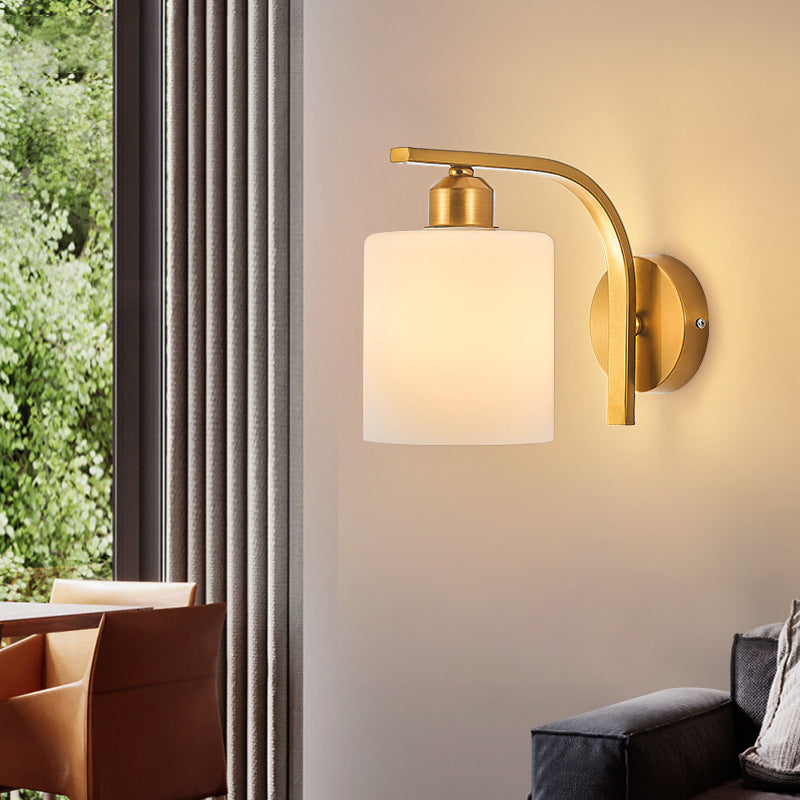 Modern Wall Sconce Metal Cylinder Shape Vanity Lamp with Glass Shade for Bathroom