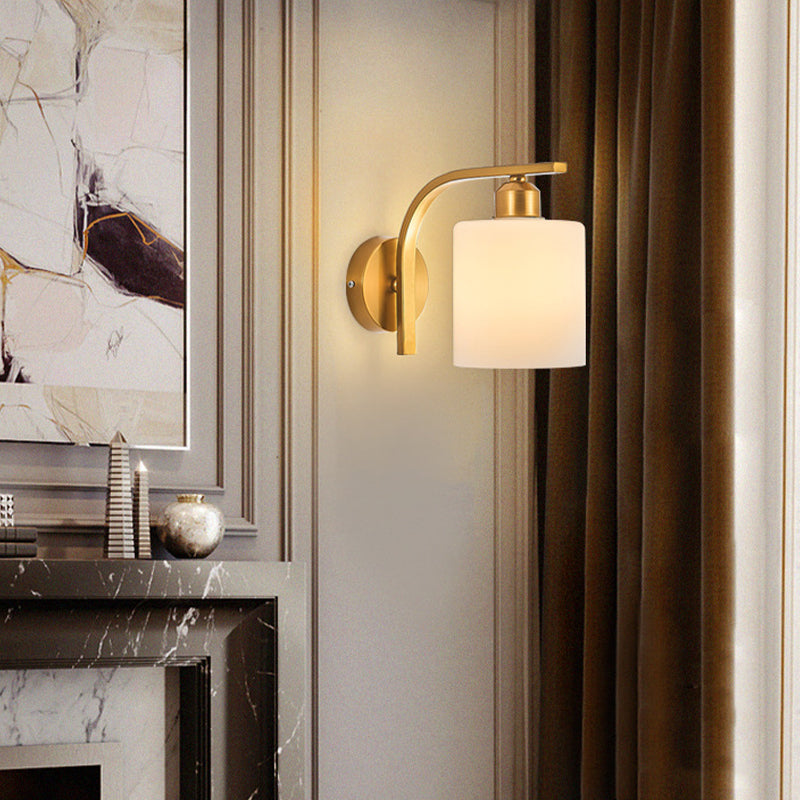 Modern Wall Sconce Metal Cylinder Shape Vanity Lamp with Glass Shade for Bathroom