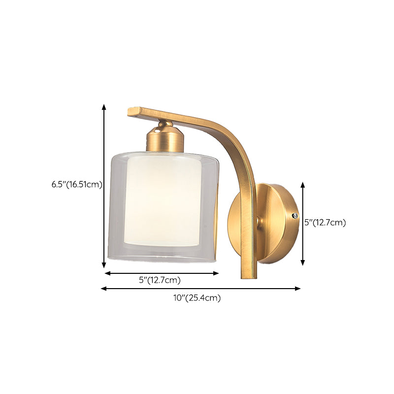 Modern Wall Sconce Metal Cylinder Shape Vanity Lamp with Glass Shade for Bathroom