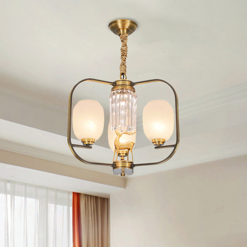 Länglich gefrostete Glasanhänger Kronleuchter Moderne 3/6 Köpfe Wohnzimmer -Federung Lampe in Messing