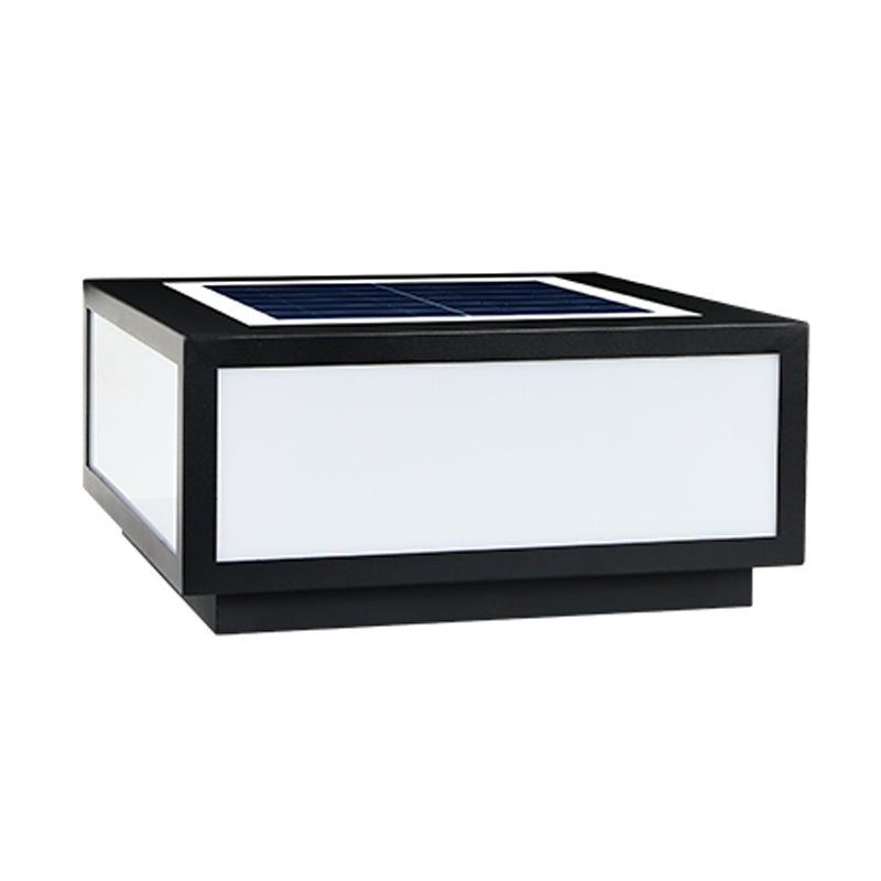 Rectangle Shape Metal Outdoor Light Modern Style 1 Light Solar Pillar Light in Black