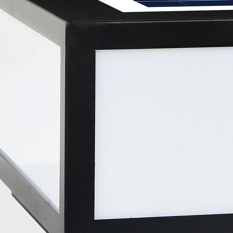 Rectangle Shape Metal Outdoor Light Modern Style 1 Light Solar Pillar Light in Black