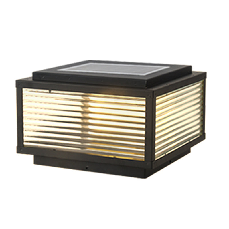 Metal Rectangle Shape Outdoor Light Modern Style 1 Light Solar Pillar Lights in Black