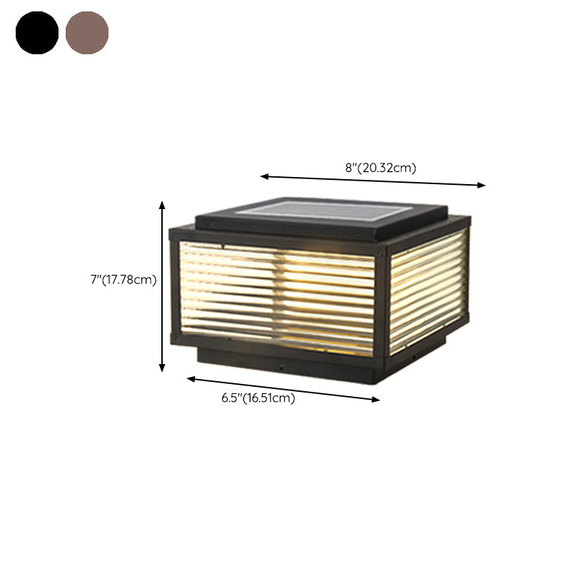 Metal Rectangle Shape Outdoor Light Modern Style 1 Light Solar Pillar Lights in Black