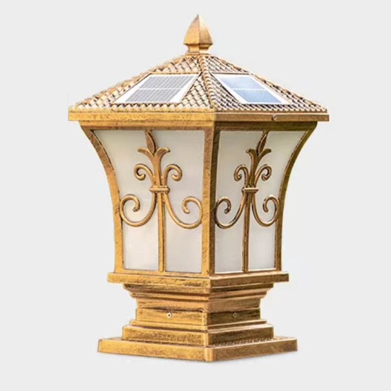 Drum Shape Metal Outdoor Light Modern Style 1 Light Solar Pillar Lights