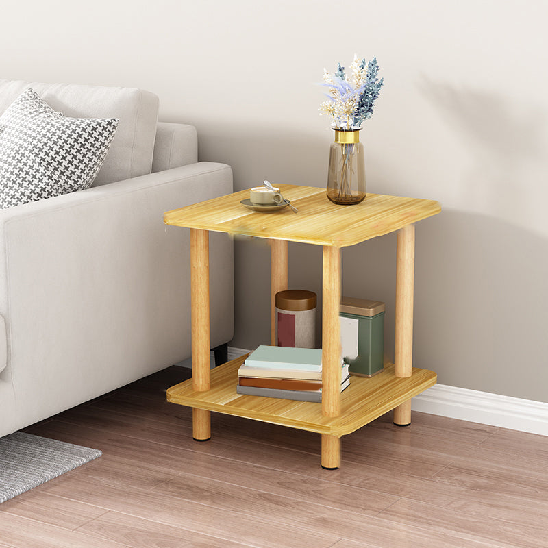 Wood 4 Legs End Table Modern Side End Snack Table with Shelf