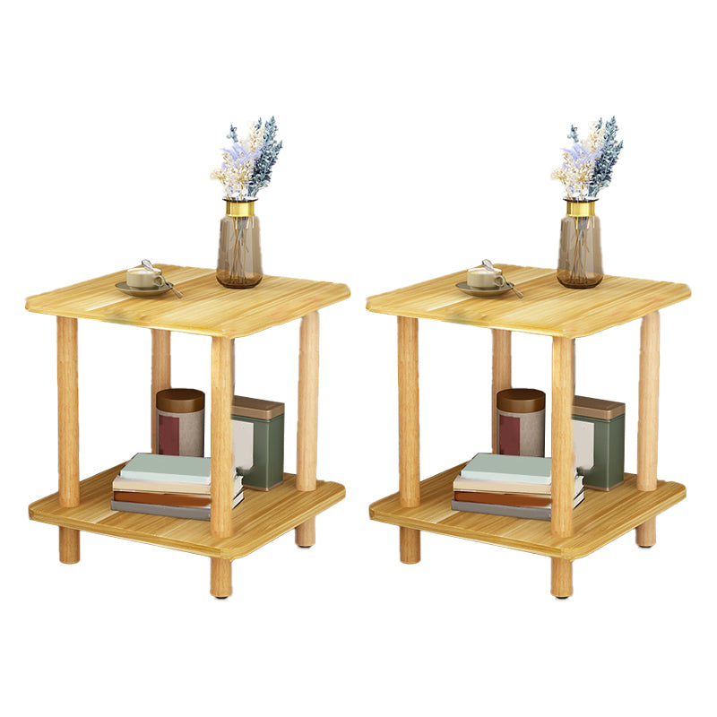 Wood 4 Legs End Table Modern Side End Snack Table with Shelf