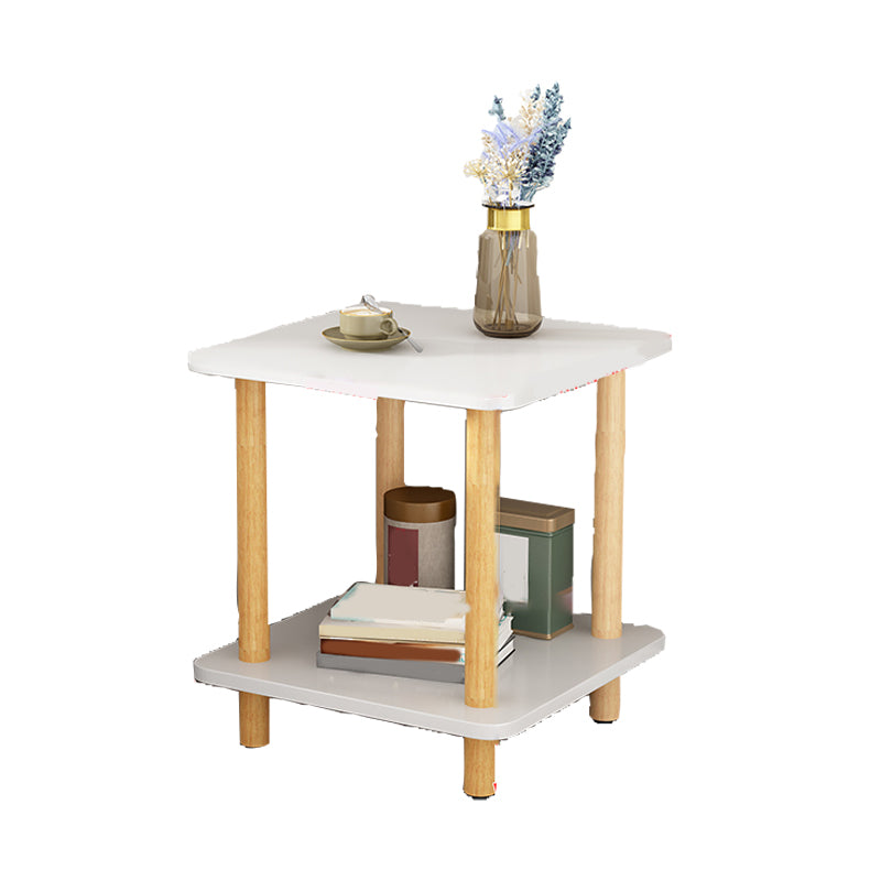 Wood 4 Legs End Table Modern Side End Snack Table with Shelf
