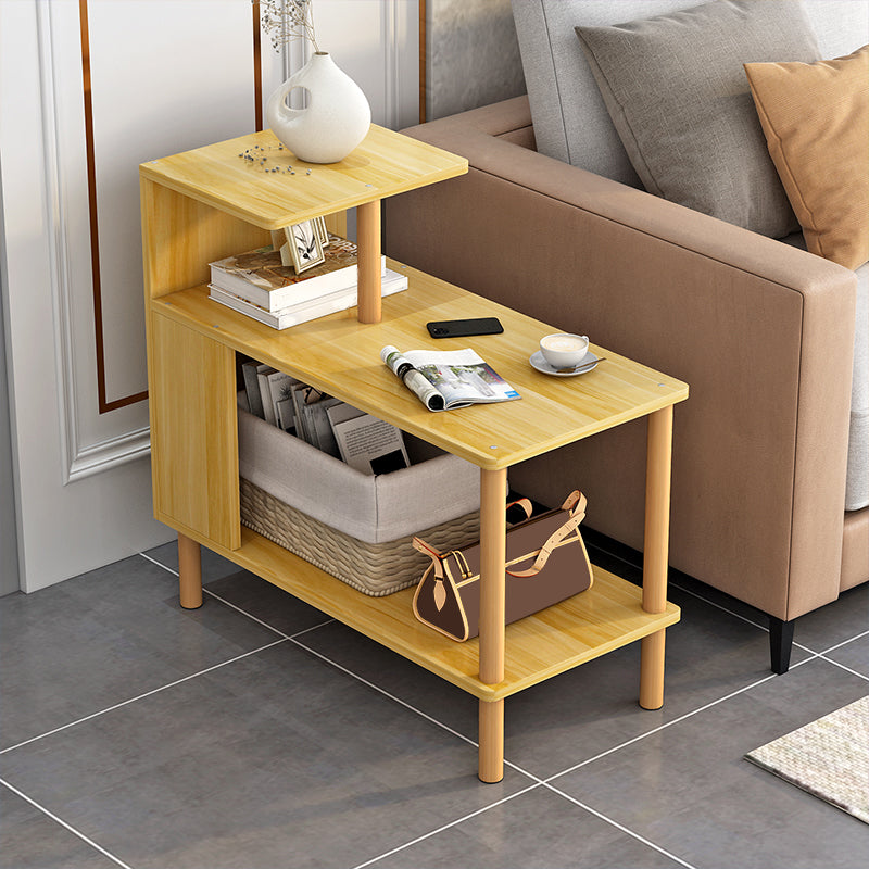 Wood 4 Legs End Table Modern Side End Snack Table with Shelf
