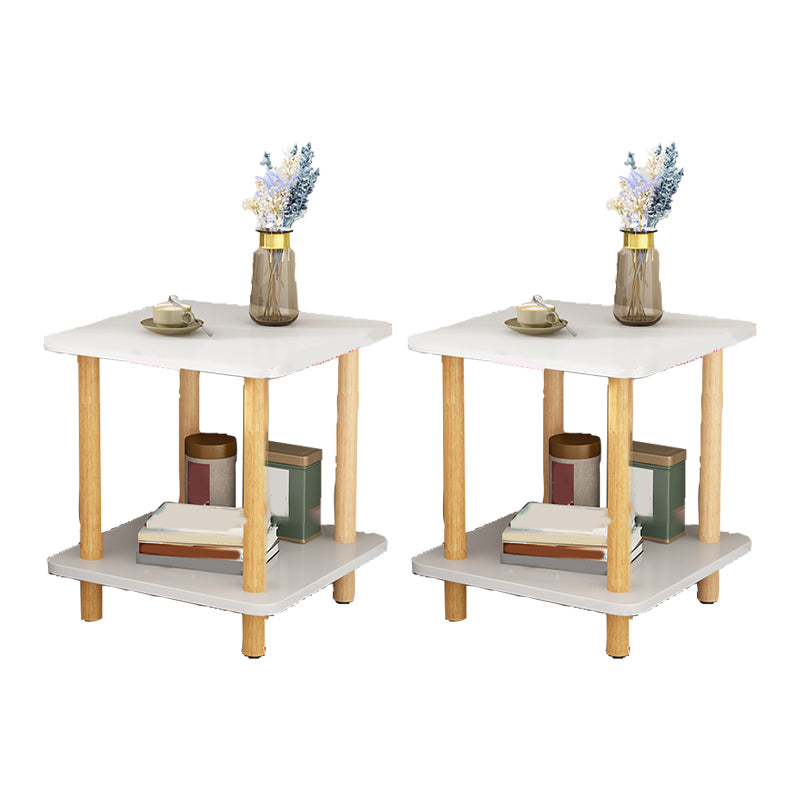 Wood 4 Legs End Table Modern Side End Snack Table with Shelf