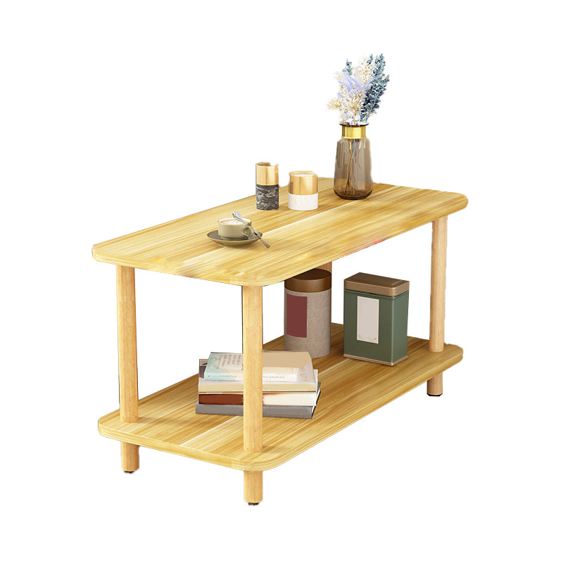 Wood 4 Legs End Table Modern Side End Snack Table with Shelf