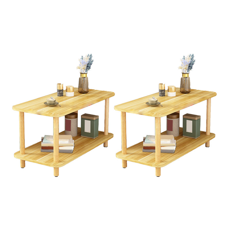 Wood 4 Legs End Table Modern Side End Snack Table with Shelf