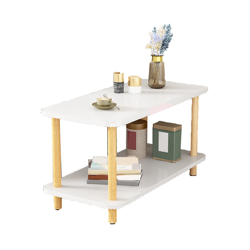 Wood 4 Legs End Table Modern Side End Snack Table with Shelf