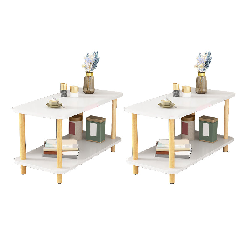 Wood 4 Legs End Table Modern Side End Snack Table with Shelf