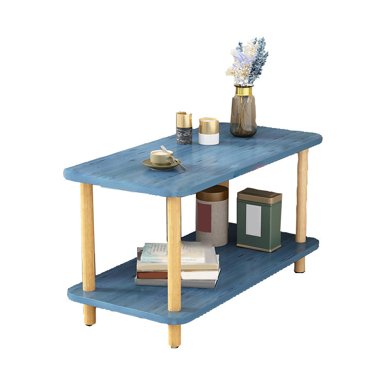 Wood 4 Legs End Table Modern Side End Snack Table with Shelf