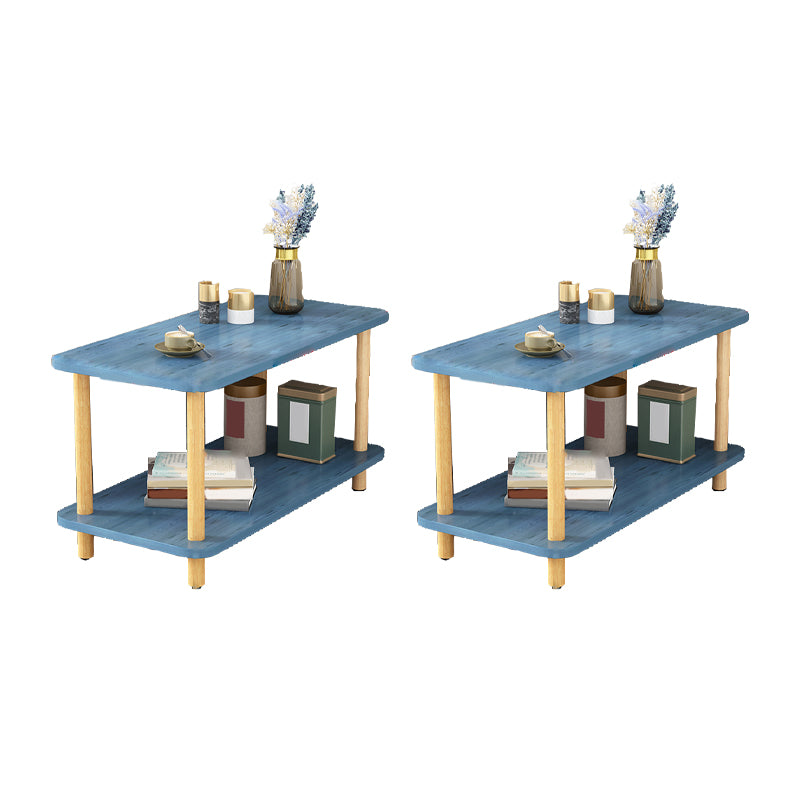 Wood 4 Legs End Table Modern Side End Snack Table with Shelf