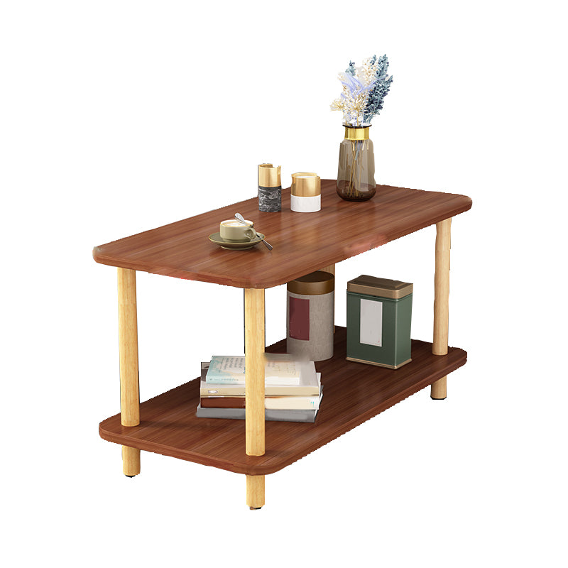Wood 4 Legs End Table Modern Side End Snack Table with Shelf
