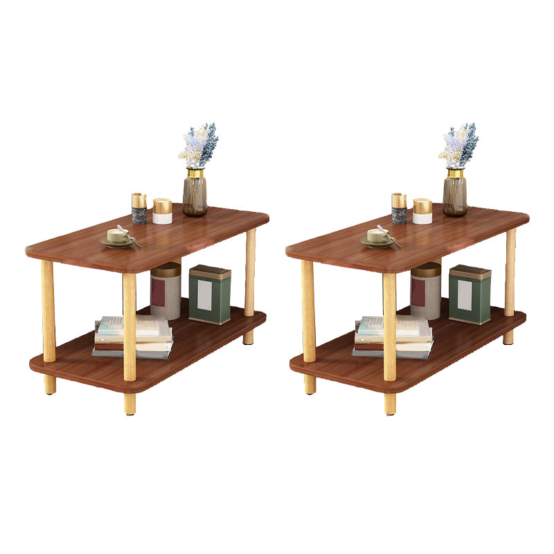Wood 4 Legs End Table Modern Side End Snack Table with Shelf