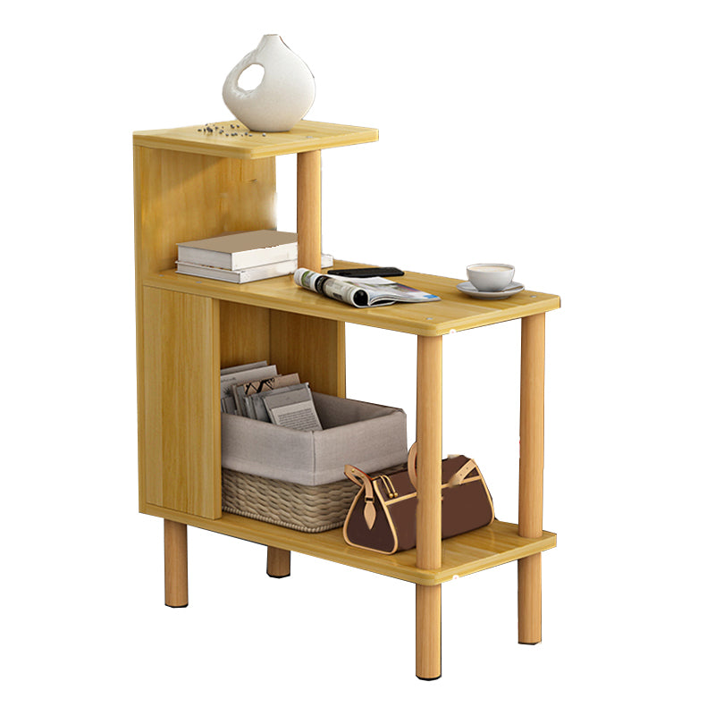 Wood 4 Legs End Table Modern Side End Snack Table with Shelf