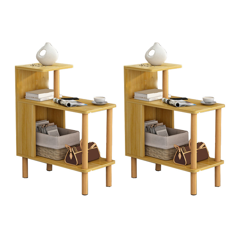 Wood 4 Legs End Table Modern Side End Snack Table with Shelf