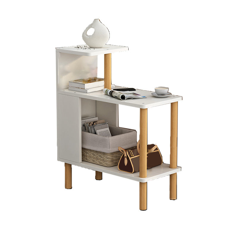 Wood 4 Legs End Table Modern Side End Snack Table with Shelf