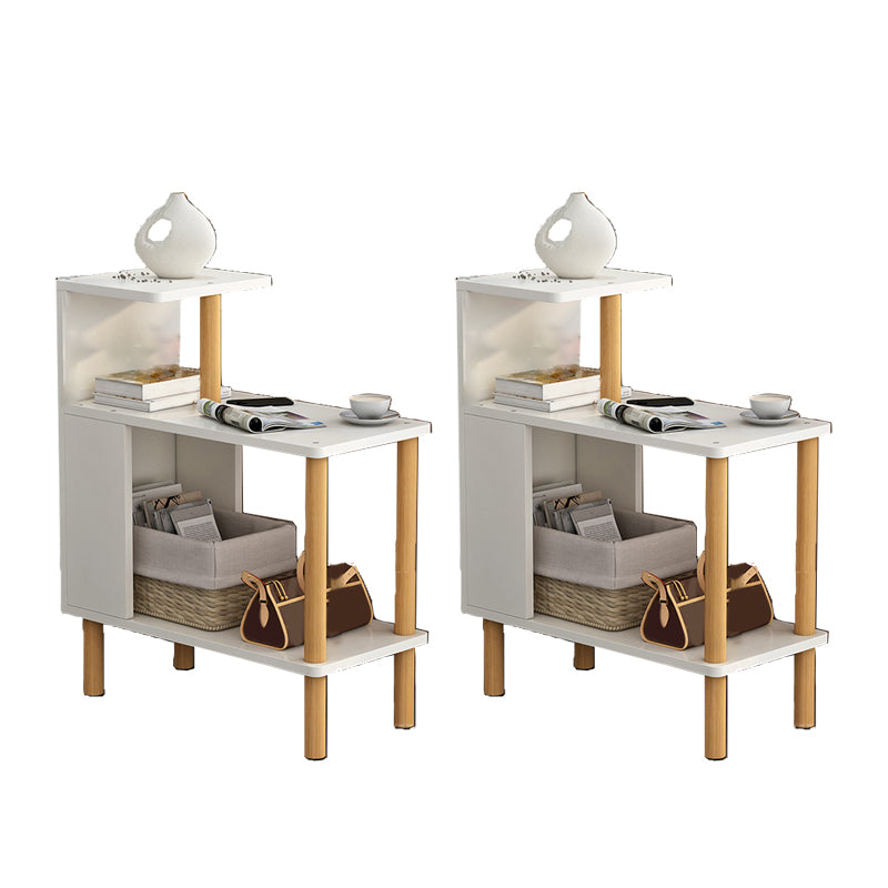 Wood 4 Legs End Table Modern Side End Snack Table with Shelf