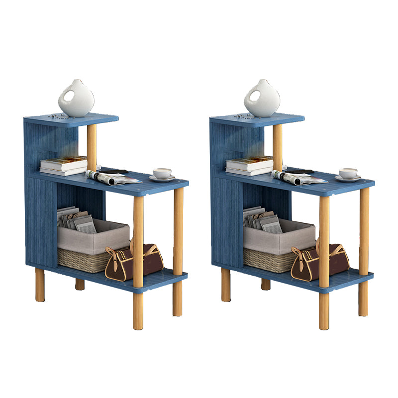 Wood 4 Legs End Table Modern Side End Snack Table with Shelf
