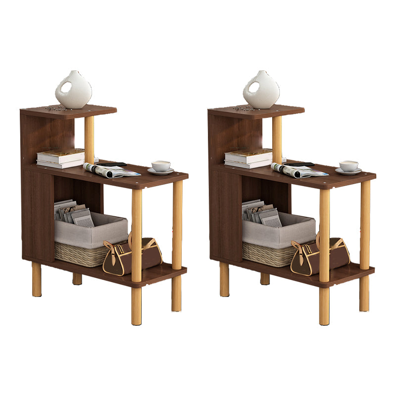 Wood 4 Legs End Table Modern Side End Snack Table with Shelf